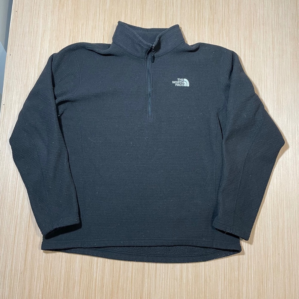 The North Face Fleece Pullover Mens XL Black Waffle Grid Quarter Zip